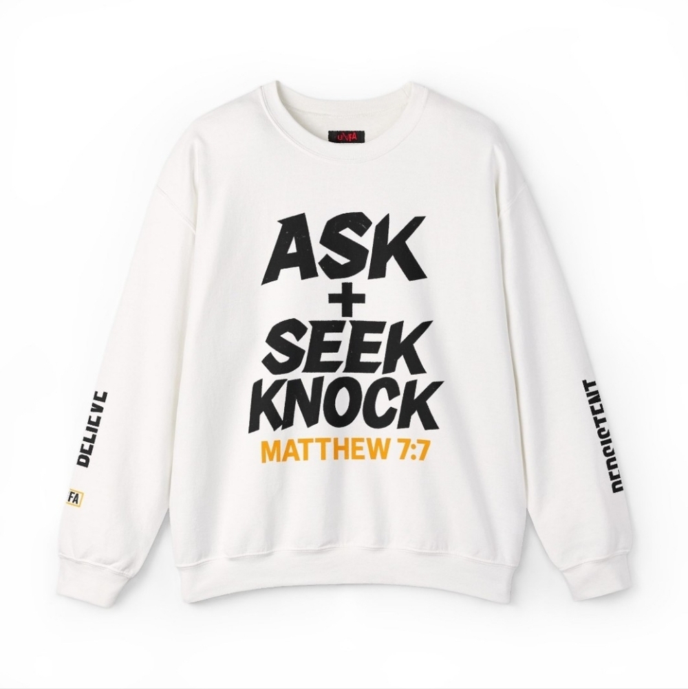 Crewneck Sweatshirt — "Ask, Seek, Knock" Sweater For Believers Of The Way